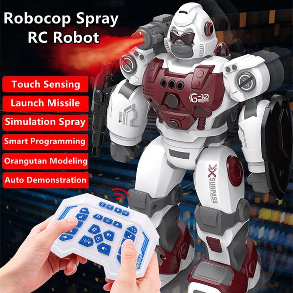 Electricrc Animals Sensor de gesto Robocop Spray de controle remoto robô mísseis Mísseis Puzzle Iluminismo Smart Programming RC Toy para crianças 230812