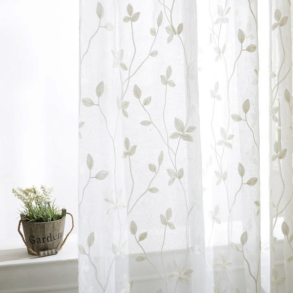 Cortinas puras Modernas Pastoral Moderno branco simples versátil bordado videira de vinha de tela cortinas tule pura para quarto janelas da sala de estar 230812