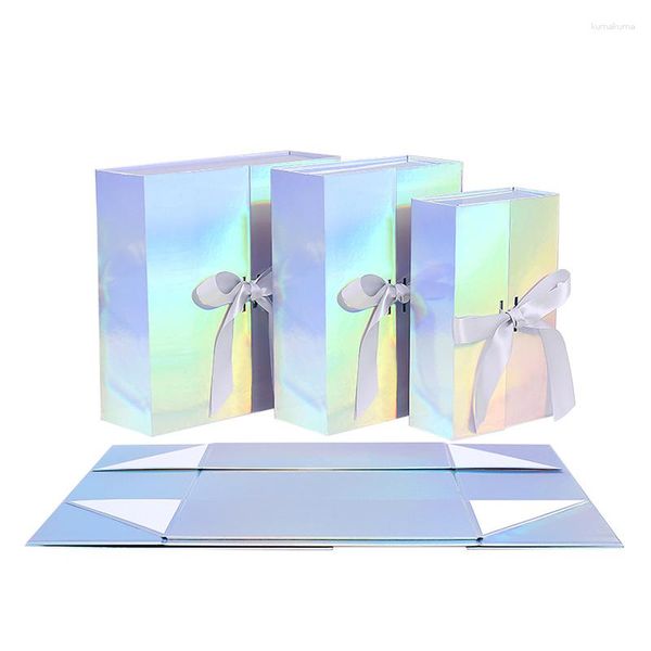 Holographic Box mit Geschenkverpackung mit magnetisch doppelseitigem Deckel für Brautjungfern Groomsmen Vorschlag Ribbon vorhandener Verpackung Benutzerdefiniertes Drucklogo