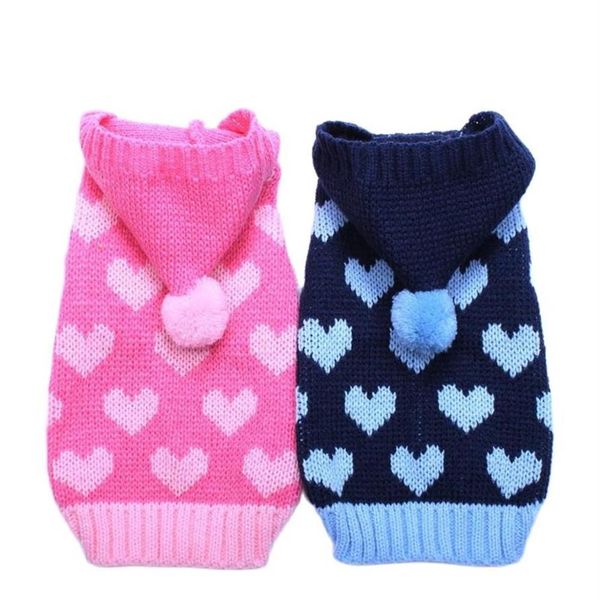 Dog Apparel Sweater Hoodie corações Padrões de jumper jumper puppy jacket roupas quentes para chihuahua yorkie poodledog255r