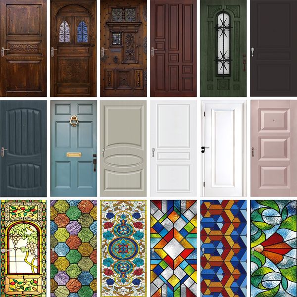 Adesivos de parede 3d realista vintage de madeira adesiva de porta de parede decoração de casa removível pôster de PVC no design da porta para apartamento na sala de estar 230812