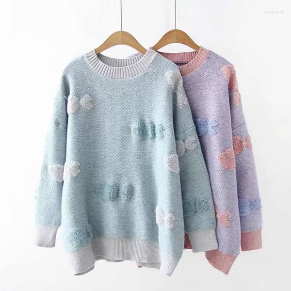 Kadın Sweaters 2023 O yaka Kadınlar Sonbahar Bahar Örme Jumper'lar Kadın Külot Moda Üstleri Sıcak Sweater Sakat Kolej Giysileri H9496