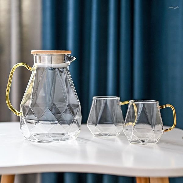 Garrafas de água textura de diamante de vidro de vidro conjunto de jarro frio transparente cafeteira cafeteira cafeeira resistente a calor se wf