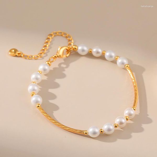 Strand CcGood Natural Shell Pearls Bracciale per donne Design del tubo di rame Braccialetti fatti a mano Bracciali alla moda Gioielli di lusso Pulseras Gift Mujer