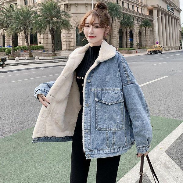 Женские куртки Hanchen Winter Women Streetwear Blue Denim Jacket