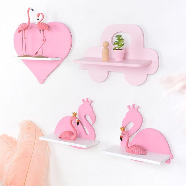 Objetos decorativos Figuras Nórdicas Crianças de parede Rack de decoração de parede Rack fofa coroa rosa Crown Flamingo Bornamentos de prateleira de madeira Decoração infantil de infantil de crianças 230812