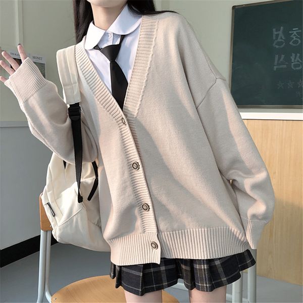 Camisolas femininas College japonês Fashion College Loose Vneck Cardigan Sweater feminino desgaste do casaco japonês uniforme da escola ZY6090 230812