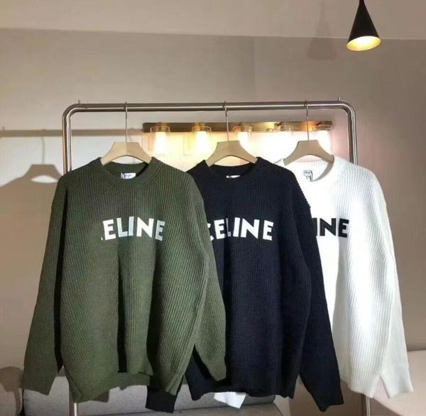 23SS Yeni Kadın Sweaters Marka Sıradan Kadın Tasarımcı Sweaters Mens Yuvarlak Boyun Yakası Çubukları için Çift Beyaz Örgü Giyim