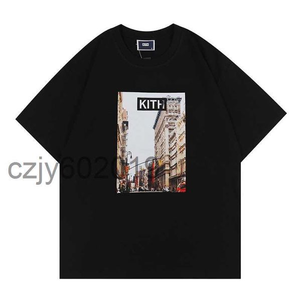 İns Amerikan moda markası kitho soho vintage tee new york blok fotoğraf t-shirt büyük kısa kollu