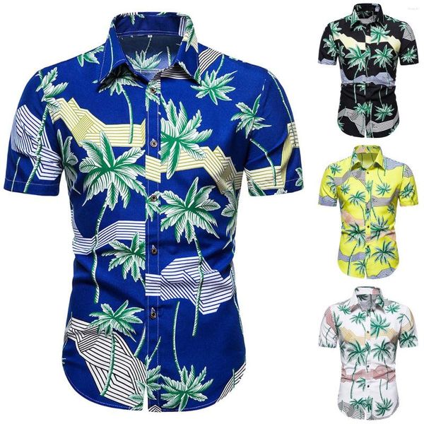 Мужские повседневные рубашки летняя цветочная рубашка блузя с коротким рукавом поворотный воротник плюс размер пляжная химиса Homme