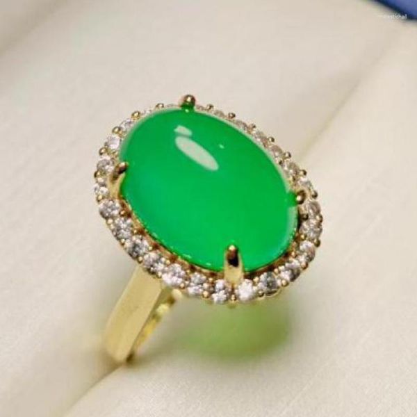 Ringos de cluster Green Green Jade Silver Ring Tamanho ajustável Mulheres banda genuína crisoprase incrustada zircão jades jades joias presentes