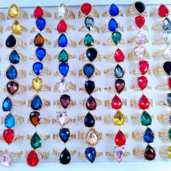 36/PCS New Jewelry Feminino Liga Feminina Coração Vintage Mistura de Anel de Pedra Colorido e Match Jóias de Anel Feminino Simples por atacado