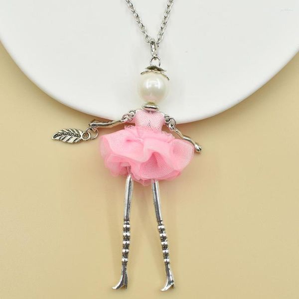 Подвесные ожерелья ylwhjj бренд 2023 Женское ожерелье с длинной цепной мультипликацией персонаж мультфильм жемчужный шарм кукла розовая юбка мода