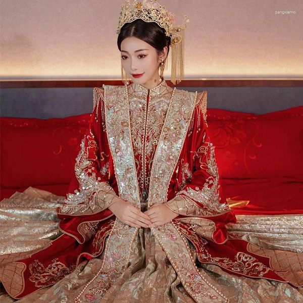 Etnik Giyim Yourqipao Çin Xiuhe Gelinlik Geleneksel Hanfu Ming Gelin Gowns 2023 Kadın Cheongsams Kimono Antik Custumes