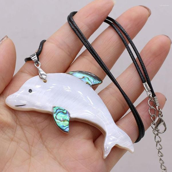 Подвесные ожерелья натуральная белая оболочка модная форма дельфинов с кожаным веревочным шармом животные украшения для женщин подарок любовника
