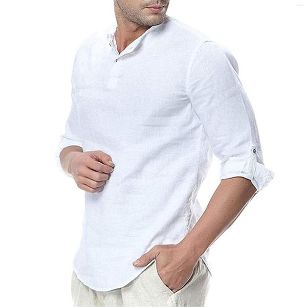 Camisas casuais masculinas Men manga longa cor sólida cor 1/3 botão camisa de lapela de tamanho grande roupa de outono masculino masculino colar