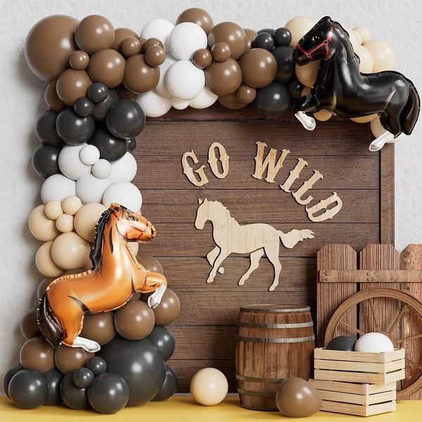 Andere Event -Party liefert 126pcs Horse Racing Ballon Girland Erz Kit Black White Blush Braunballons für Western Cowboy Wild Geburtstag Dekoration 230812