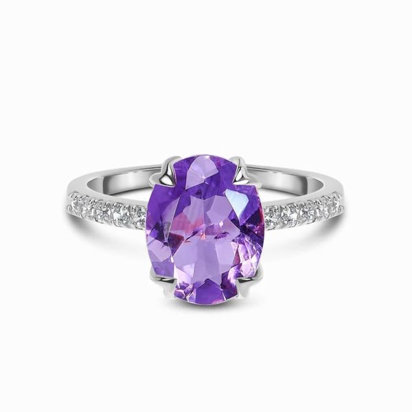 2023 Европейский и американский ретро S925 Серебряный серебряный серебряный серебряный кольцо с фиолетовым камнем для женщин с минималистским ощущением дизайна