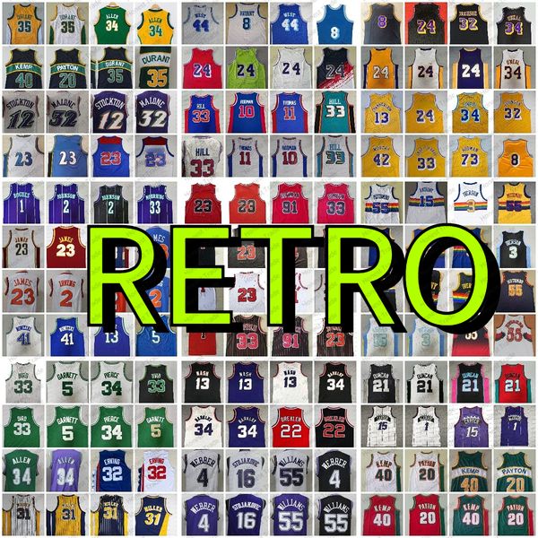 33 Maglie da basket retrò di Larry Bird Mutombo Petrovic Hakeem Olajuwon Kareem Dennis Rodman Bibby Allen Iverson Vince Carter Penny 1 McGrady Stockton Jersey