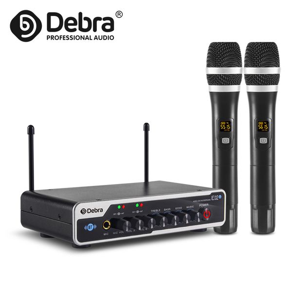 Microfoni Debar E02U Professional UHF 2 Sistema di microfono wireless portatile con Bluetooth e Reverb per KTV Karaoke Small Activity 230812