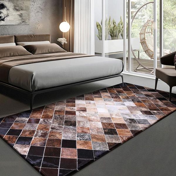 Teppiche amerikanischer Stil echter Kuhläden Patchwork Runner Teppich in brauner Farbe echtes Leder Nachtte Teppichjahr Dekorative Bodenmatte