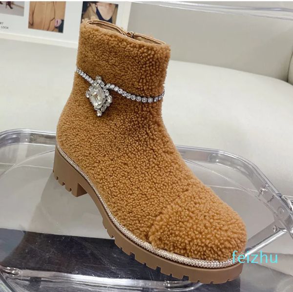 Boots Designer Rhinestone Crystal Buckle Shoes Sapatos para mulheres confortáveis ​​Botas de moda quente dos pés redondos