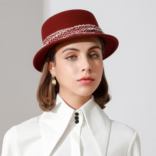 Boinas X4030 British Style Woolen Top Hat Women Wool Fedora Caps