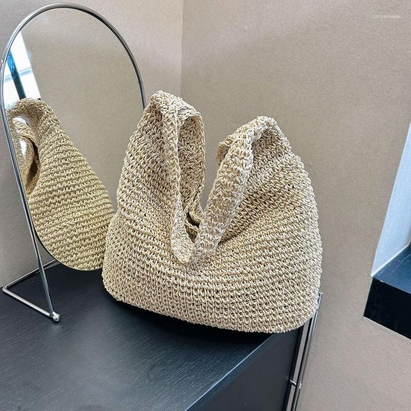 Bolsas noturnas 2023 Bolsa de palha de praia de verão de grande capacidade para balde insp fêmea no ombro para mulheres para mulheres viagens compras