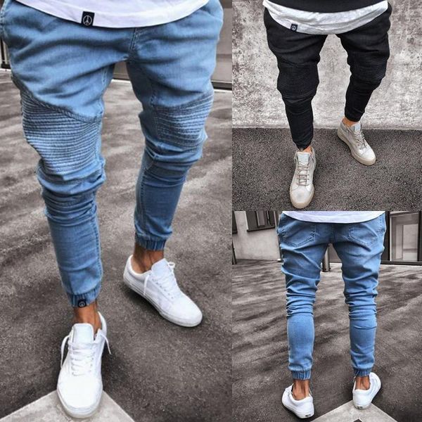 Jeans masculinos FSSMER Fashion Torthle calça amarrada