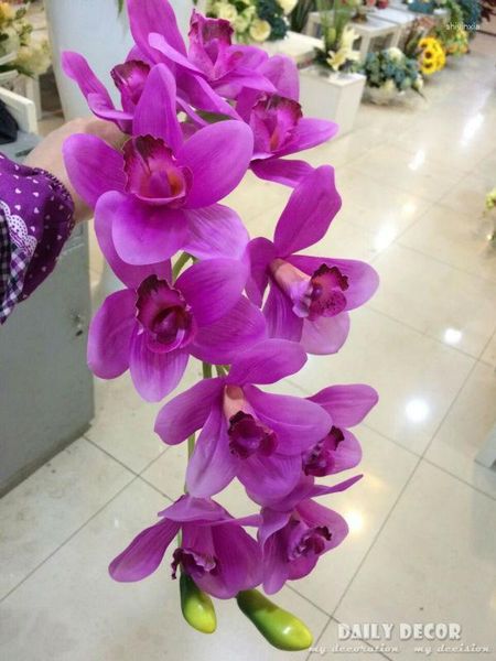 Fiori decorativi EMS !!! Vero tocco / a mano Felt Artificial Latex 12 Heads Whelan 93 cm Orchide Orchid Wedding Wholesale 12pcs