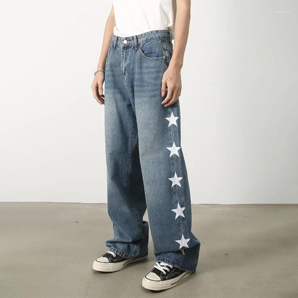 Jeans maschile houzhou y2k stella uomini angosciati pantaloni a gamba larga anca hip harajuku pantaloni casual sciolti con stampa coreana streetwear