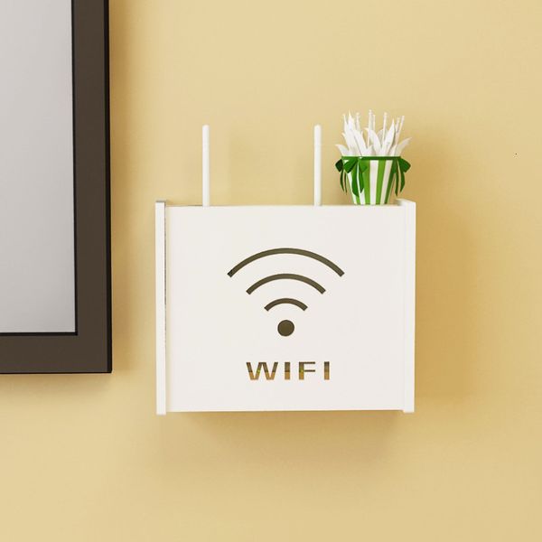 Oggetti decorativi Figurine WiFi Router Shelf Scates Power Plus Filo Stackt Woodplastic Wall Box Hanging Organizer Organizzatore fai -da -te Decor 230812