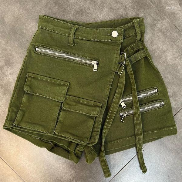 Saias 2023 Verão para mulheres com bolsos vintage midi elegante e sexy wash cargo shorts mini jeans de jeans alta malha