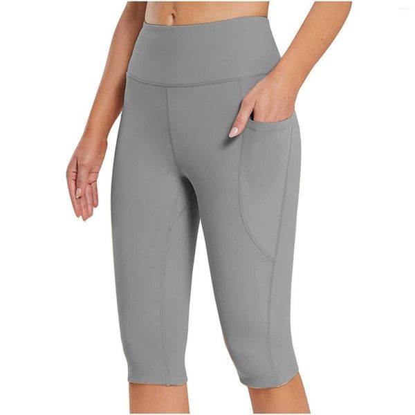 Pantaloni attivi femminile per ginocchio leggings leggings a allenamento di esercizi di yoga casual con pantaloncini da salto a tasche