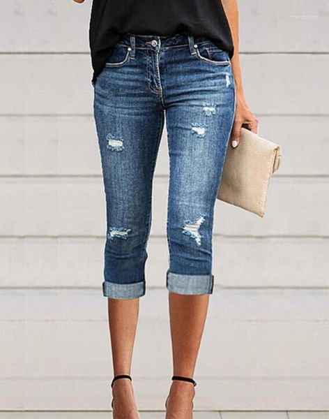 Jeans feminino Mulheres 2023 Moda de verão Low Caist Ripped Cutout Design de bolso casual de bolso liso Diário de Streetwear Vintage Vintage