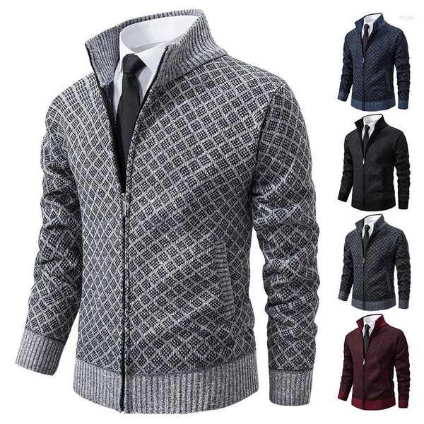 Jaquetas masculinas jaqueta de tartaruga macho jaqueta de inverno masculino com zíper com suéter frio cardigan vinho cinza xadrez malha de malha