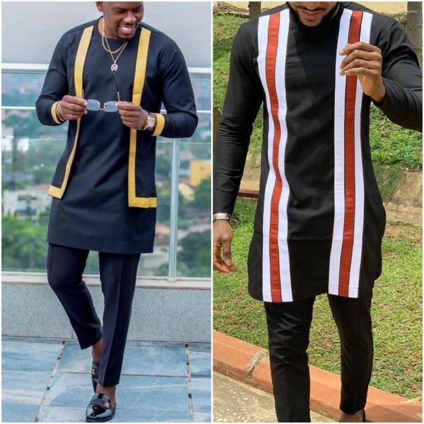 Men filhas de tracksuits de verão Africanos Define as calças listradas de estilo listrado roupas nacionais roupas masculinas 2pcs Man Suit Costomes Wear