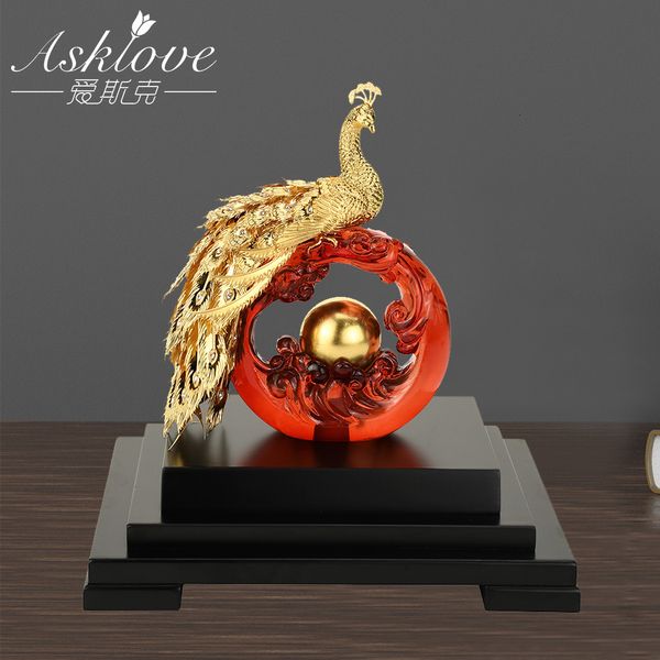 Objetos decorativos Figuras AskLove Gold Phoenix Ornamento 3D estátua de pavão 24k decoração de folha em miniatura artesanato em casa Decoração de casa Presentes 230812