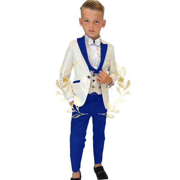 Costume da ragazzo Costume 3 pezzi Bambino Set di giacche jacquard avorio Fiore Ragazzi Abito da festa formale Abito da sposa per bambini Tuxedo2414