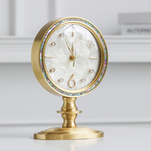 Orologi da tavolo Luce retrò orologio di lusso in ottone alla moda guscio colorato desktop casa silenziosa silenziosa ornamento