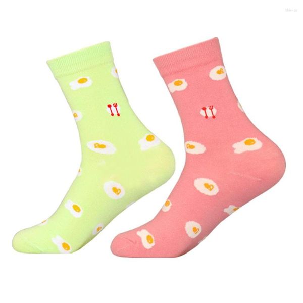 Women Socken Marke lustige Männer gebratene Eier lange süße rosa pochierte Eierkunst Baumwollsocken kreative Omlet -Crew