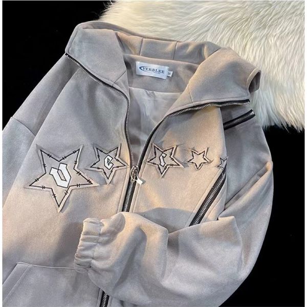 Мужские толстовки толстовок Harajuku Street Street Street Star Star Double-Zipper Hoodie Женщина Y2K High Seck Super Dalian Staly Whothirt Hip-Hop Punk Street Wear 230812