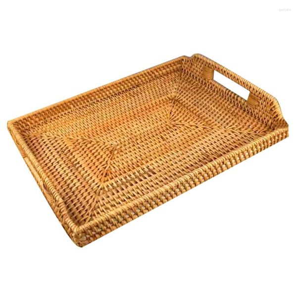 Conjuntos de utensílios de jantar bandeja de vime otomana que serve cesta de pão de pão de fruas rústicas frutas de mesa de madeira corda cestas de cozinha em casa