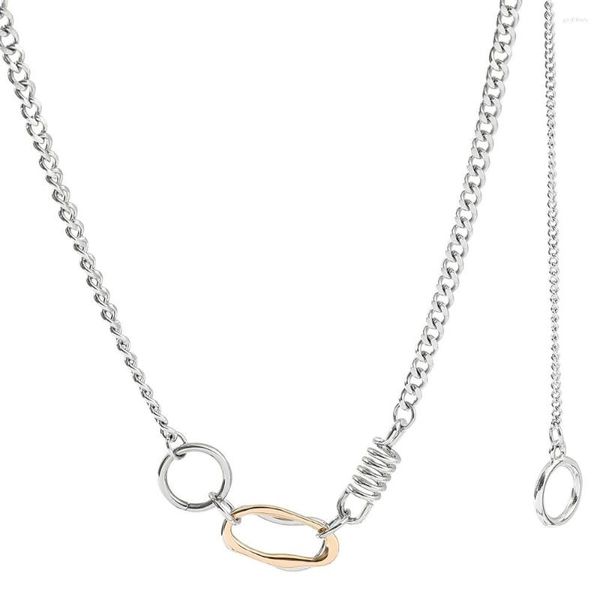 Colares de pingentes de aço inoxidável de aço irregular de colar de tendência de longa cadeia feminina simples e exclusiva jóias de gola de design