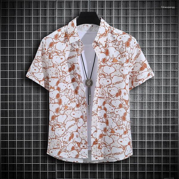 Camisas casuais masculinas camisa de maré japonesa Anime Tropical Manga curta impressa unissex Simple Fashion Street Top