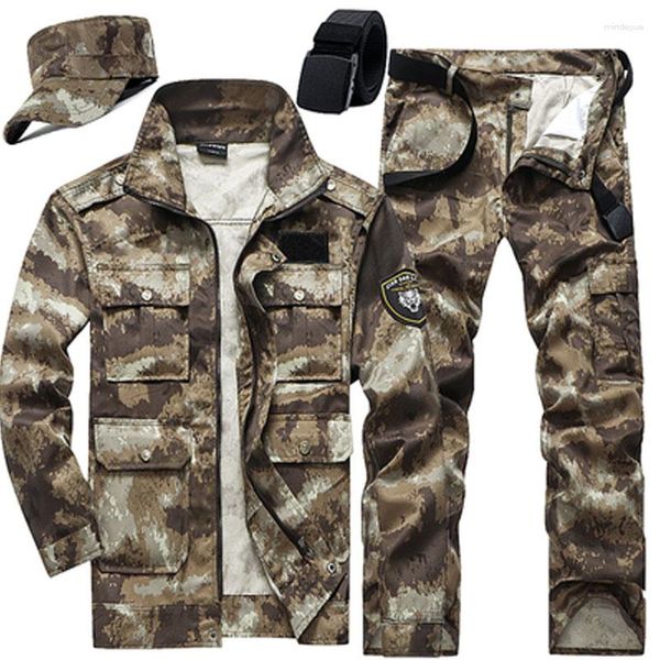 Men's Tracksuits Camouflage Suits Mens verão respirável respirável vários bolsos de jaquetas de jaquetas de cargo de caça ao ar livre conjuntos militares de caça ao ar livre
