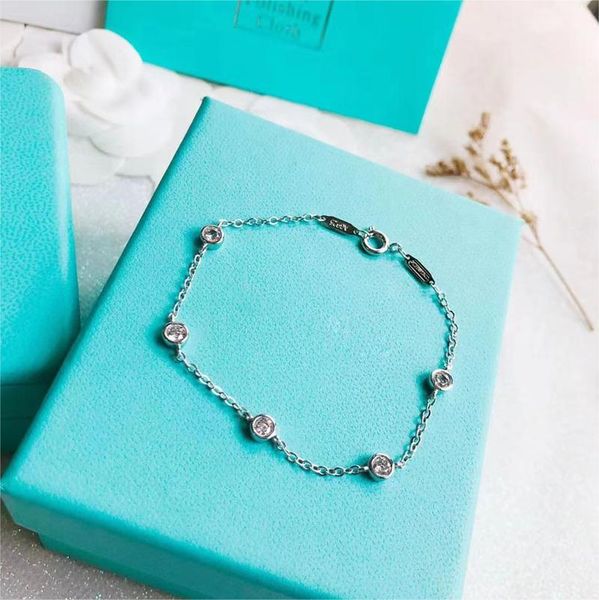 925 marca de prata Crystal Bubble Charm Bracelets Designer de círculo de luxo Bling Bling Diamond Charker Slim Link Chain Bracelet Jewelry Gift