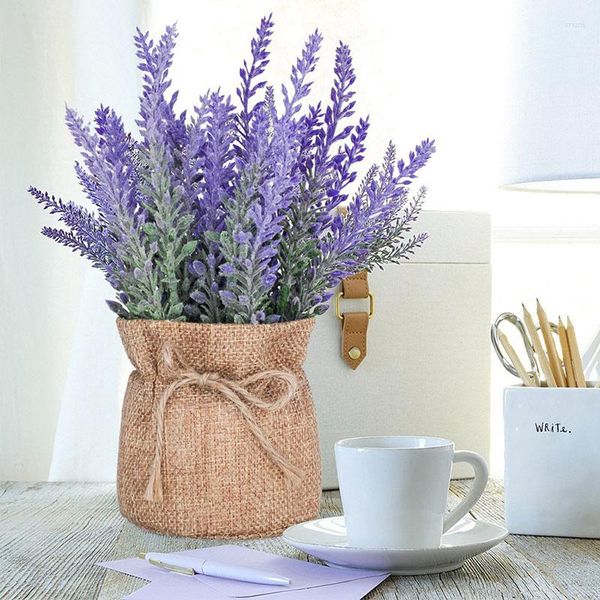 Flores decorativas de seca em vaso de lavanda artificial Flor e planta Flored encantado roxo para uma decoração de casa ou local de amor quente