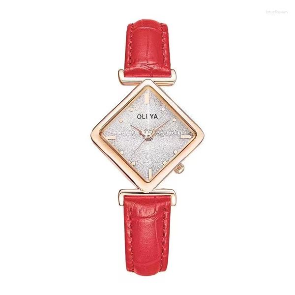 Armbanduhren oliya elegante Damen Equilateral Rhombic Watch Dial Diamond Glass Anti-Kratzer Spiegel Bunte Lederquarz Frauen