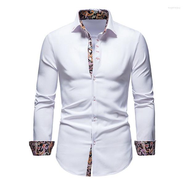 Camicie da uomo camicie primaverili di stilista di moda di lusso camicia patchwork di alta qualità manica lunga per uomini marchi famosi